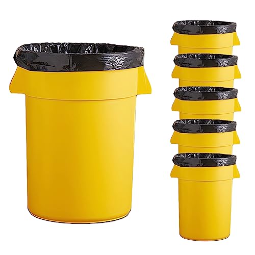 Set of 6 55 Gallon Round Commercial Trash Can, Industrial Recycling Bin, Durable Garbage Can, Ingredient Bin, Safe Food Container (Yellow) - color: Yellow