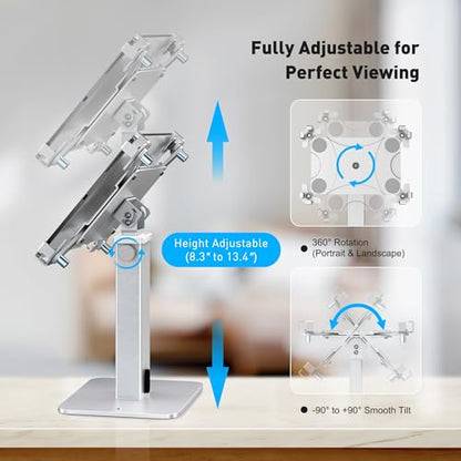 AboveTEK Anti-Theft iPad Kiosk Stand, 360 Rotation & Adj. Height 8.3"–13.4", Heavy-Duty Steel & Aluminum, Fits 9.7"-13" Tablets, Security Retail POS Tablet Stand for Business & Commercial Use (Silver) - color: Silver