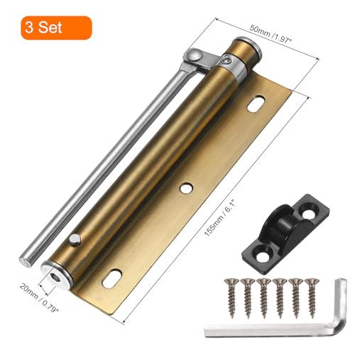 uxcell 3 Pcs 155mm/6.1" Spring Door Closer, Stainless Steel Automatic Door Closers with Adjustable Closing Speed for Home Self-Closing 5kg Door, Yellow Bronze - color: Yellow Bronze, size: 155mm
