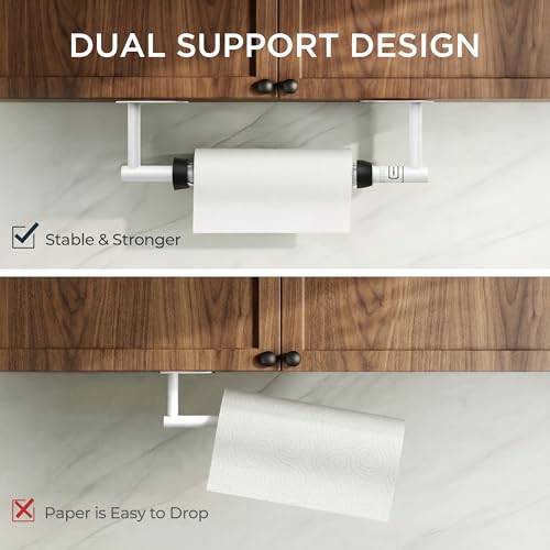 FORIOUS Paper Towel Holder Under Cabinet, One Hand Tear,White - color: White