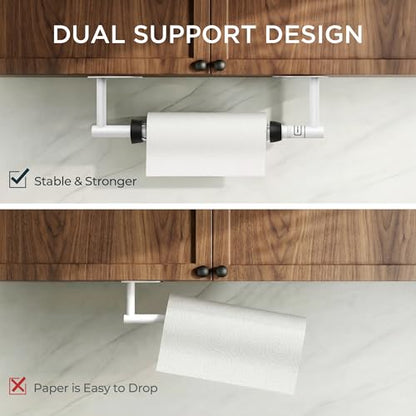 FORIOUS Paper Towel Holder Under Cabinet, One Hand Tear,White - color: White
