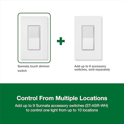 Lutron Sunnata LED+ Dimmer & Wallplate, Touch Dimmer, Single Pole/3-way - color: White, size: 1 Pack, style: LED+ Dimmer
