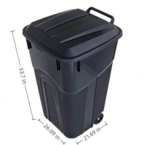 32 Gallon Outdoor Trash Can with Lid & Wheels, Plastic Patio Garbage Can