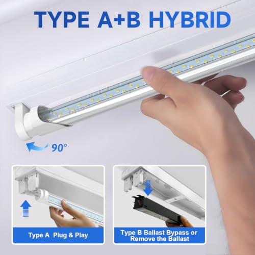 JESLED 12 Pack Type A+B T8 LED Bulbs 4 Foot, 24W 3200LM, 5000K Daylight