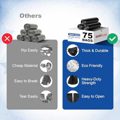 75 Count 55-60 Gallon Trash Bags, Heavy Duty Black Contractor Garbage Bags 38"x58", Large Kitchen Trash Bag for Industrial, Lawn, Leaf, Commercial Use, Tall Kitchen Trash Bags - style: 60 Gal-75 pcs-1.1