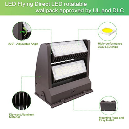 80W Rotatable LED Wall Pack Light, 10800LM 5000K, 100-277V, 0-10V Dimmable - color: 80W