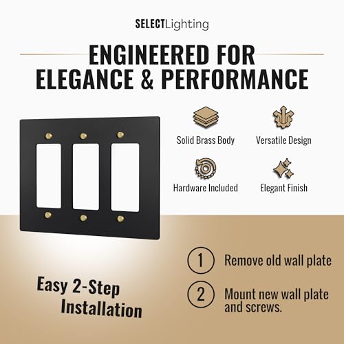 SELECT 3-Gang Solid Brass Wall Plate Cover, Black w/Brass Accessories - color: Black with Brass, size: 3 Gang, style: Wall Plate