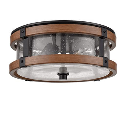 DEYNITE 2-Light Ceiling Light Drum Seeded Glass Shade Black & Rust Light - size: 4.1" Height