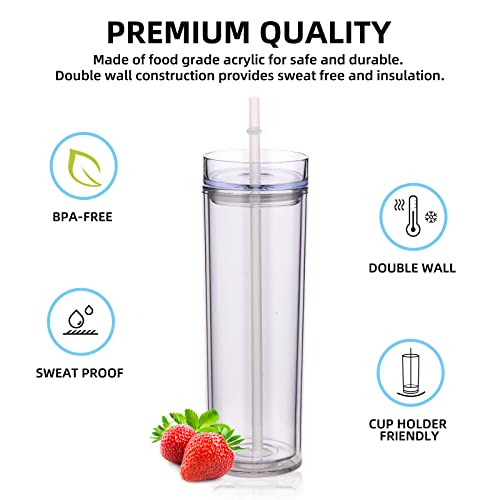 Volhoply 20oz Tumbler with Lid and Straw 8 Pack,Double Wall Plastic Skinny Tumblers Bulk,Reusable Travel Cute Coffee Mug,BPA Free Matte Acrylic Water Cups With Straw for Party,DIY Gifts(Clear,8 Set) - color: Clear
