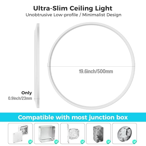libtit 20 Inch LED Ceiling Light, 4200LM 35W Large & Bright Flush Mount Lighting Fixture, 3000K/4500K/6000K White Round Flat LED Ceiling Lamp for Bedroom Kitchen Livingroom Office - color: White, size: 20In-1 Pack