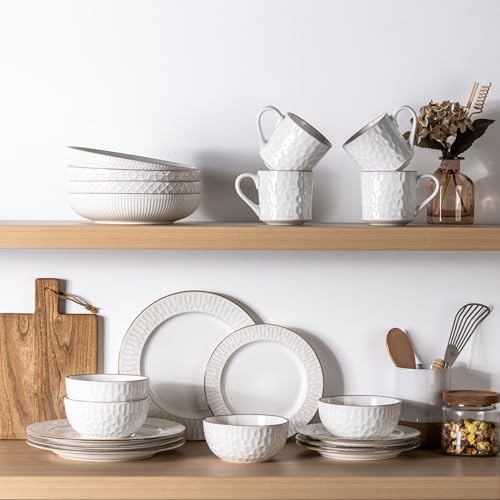 GBHOME Ceramic Dinnerware Sets of 6,18 pcs Plates and Bowls Sets Dishes - color: Pearl White-Bubble, size: Service for 6 (18 pcs)