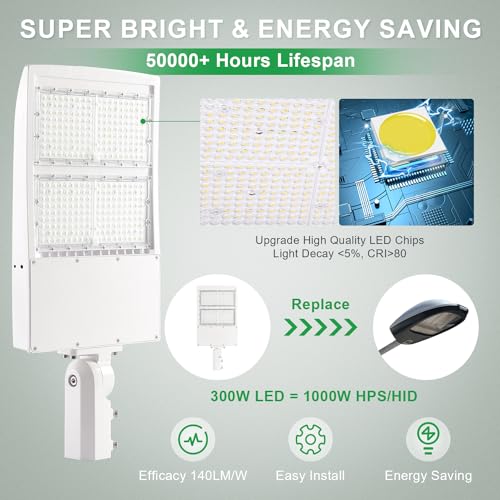 300W LED Parking Lot Light, 5000K 42000LM(140lm/w) LED Shoebox Area Light - Slip Fitter Mount, Dimmable Commercial Street Lighting, IP65 Surge Protection Built-in, AC100-277V - color: Slip Fitter Mount, size: 300W(100-277V)