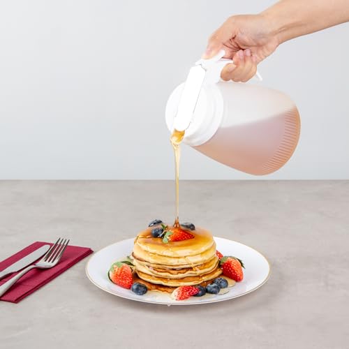 Restaurantware-Chef 101 48 Ounce All Purpose Syrup Dispenser, 1 Honey Dispenser - White Top, Stainless Steel Slide Cover, Plastic Pancake Syrup Bottle, Perfect For Diners, Restaurants, Home - color: White, size: 48 Ounces, style: 1 Count