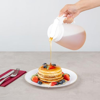 Restaurantware-Chef 101 48 Ounce All Purpose Syrup Dispenser, 1 Honey Dispenser - White Top, Stainless Steel Slide Cover, Plastic Pancake Syrup Bottle, Perfect For Diners, Restaurants, Home - color: White, size: 48 Ounces, style: 1 Count