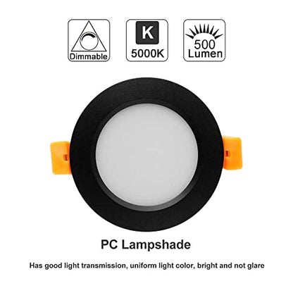 3 Inch LED Recessed Lighting, 5W Dimmable Downlight (40W Halogen Equivalent), 500 Lumens, 5000K Daylight White, CRI 80+, Canless Ceiling Light with LED Driver, 1 Pack - color: 5000k (Daylight White), size: Black-3Inch-1Pack