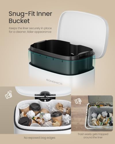 SONGMICS 3.2 Gallon (12 L) Trash Can, Stainless Steel, Step-On Pedal - color: White, size: 3.2 Gal.