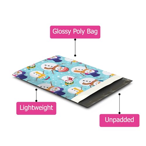10x13 (100) Snowman Winter Designer Poly Mailers Self Sealing Waterproof Tamperproof Shipping Envelopes Christmas Premium Printed Bags For Small Businesses - color: Snowman, size: 10x13