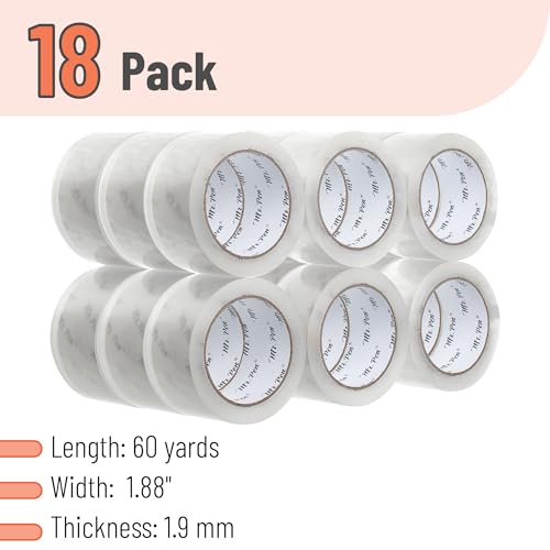 Mr. Pen- Packing Tape, 18 Pack, 2” Wide, 60 Yards, Clear - size: 2” Wide, 60 Yards, 1.9 mil