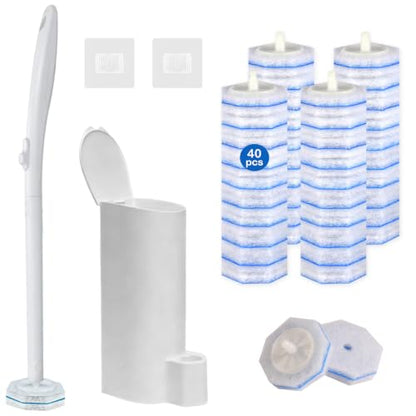 Disposable Toilet Brush and Holder Set with 40 Refills & Wand for Clorox - size: Starter Kit+40 Refill Heads