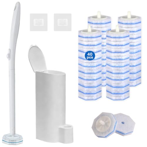 Disposable Toilet Brush and Holder Set with 40 Refills & Wand for Clorox - size: Starter Kit+40 Refill Heads