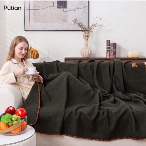 PuTian 100% Wool Blanket - Camping Outdoor Blanket, 63"×48", Green - color: Green, size: 63" × 48"