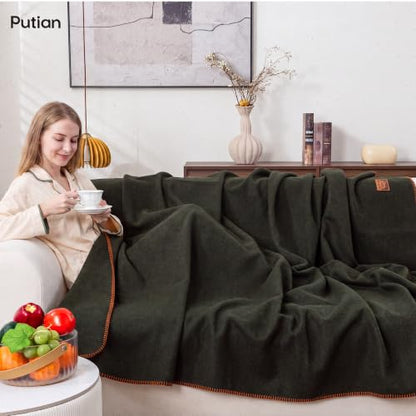 PuTian 100% Wool Blanket - Camping Outdoor Blanket, 63"×48", Green - color: Green, size: 63" × 48"