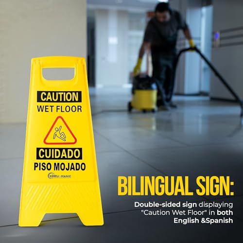 Simpli-Magic 24" Height Wet Floor Caution Signs, 6 Pack – Double-Sided, Bilingual & Foldable Safety Warning Sign – Commercial Grade, Yellow, Plastic - color: Yellow - 6 Pack
