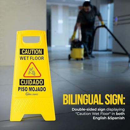 Simpli-Magic 24" Height Wet Floor Caution Signs, 6 Pack – Double-Sided, Bilingual & Foldable Safety Warning Sign – Commercial Grade, Yellow, Plastic - color: Yellow - 6 Pack