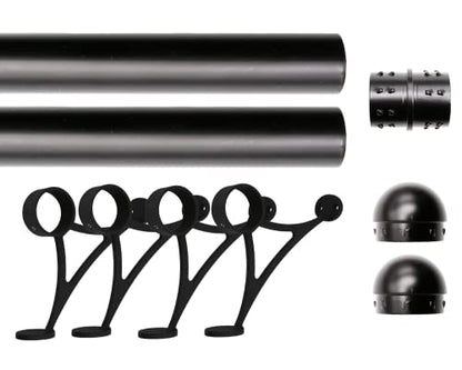 11 ft Stainless Steel Bar Foot Rail Kit, 2" OD 304 Stainless Tubing Set with Combination Brackets, End Caps & Internal Connector, Matte Black Finish Heavy Duty Footrest for Home Bar, Pub & Restaurant - size: 11 ft (66 in x 2), style: Domed End Cap