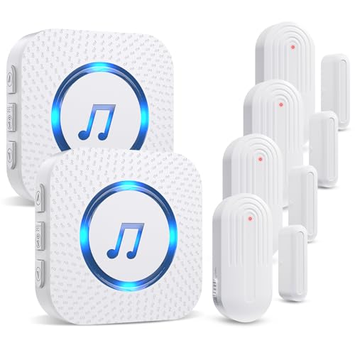 SanJie Wireless Door Chime, Door Entry Sensor Alarm for Home and Business - color: 4 Sensors + 2 Receivers White new