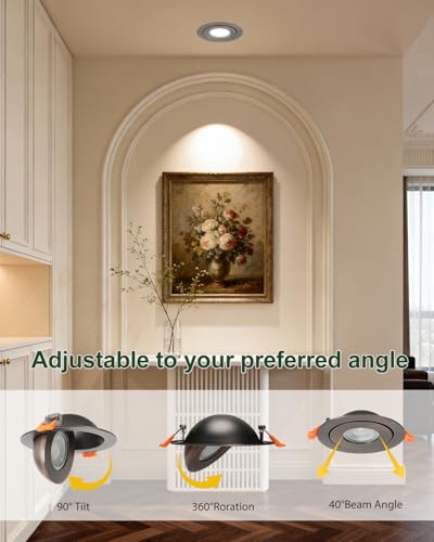 ZYC Gimbal LED Recessed Lighting - 4 Inch 5CCT 9W 360° Rotation Adjustable Eyeball Light,LED Swivel Spotlight,Directional Sloped Ceiling Light,Dimmable Canless Wafer Downlight Pack of 6 Bronze. - color: Bronze, size: 4 INCH || 6 PACK