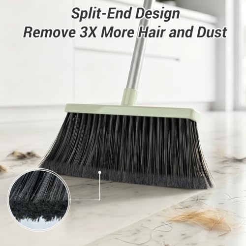 Broom with Dustpan Set for Pet Hair & Dust Cleanup, Green - color: Green