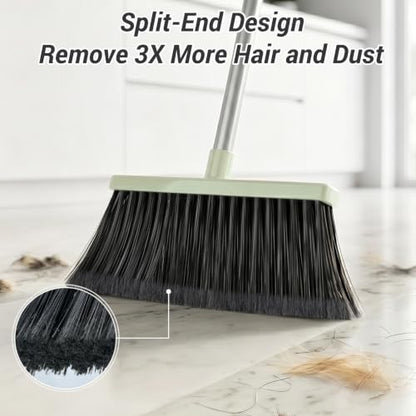 Broom with Dustpan Set for Pet Hair & Dust Cleanup, Green - color: Green