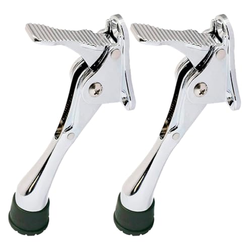 HA SHI 2 Stoppers 4 in Chrome Kickdown Door Stopper for Bottom of Door - color: Chrome, size: 4 INCH X 2 PACK