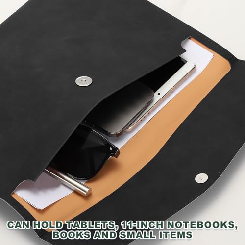 PATIKIL PU Leather A4 File Folder, Document Holder Filing Organizer Portfolio Envelope Folder Case with Snap Closure for Letter Receipt, Black - color: Black
