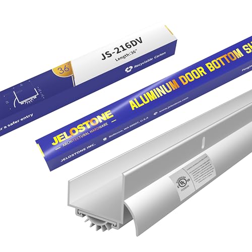 36" U-Shaped Aluminum Door Bottom Shoes with Drip Cap(Mill Aluminum) - Fire Rated - 1-3/4"W x 1-5/16"H - Weather Stripping Seal for Exterior Doors, Vinyl Insert, JS-216DV - color: Mill Aluminum, size: 1-3/4"W x 1-5/16"H x 36"L