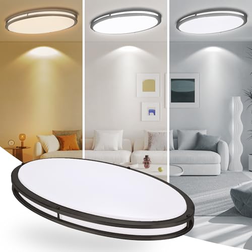 33 Inch Oval Black Ceiling Light Fixture for Living Room - 33” Black LED Flush Mount Ceiling Lamp 3000K/4000K/5000K LED Kitchen Bathroom Light 40W 2500LM - color: Black, size: 33 inch - 1 Pack