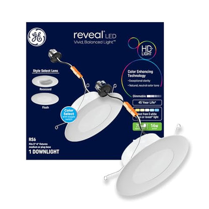 GE Reveal HD+ 5-6-inch LED Recessed & Flush Downlight, 50W Replacement - style: Downlight 1150 Lumens