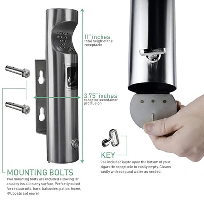 ELITRA HOME – Elitra Wall Mounted Cigarette Butt Receptacle – Silver - color: Silver