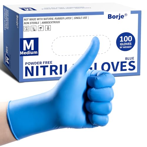 Borje Nitrile Exam Gloves Medium, 100 Count Disposable Gloves, Blue - color: Blue, size: Medium