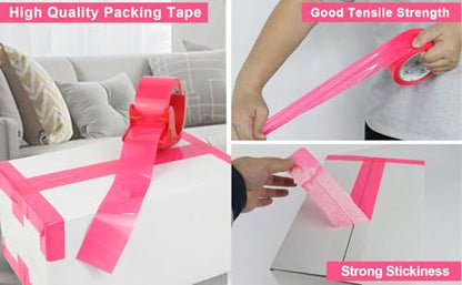 BOMEI PACK 1.88 Inches Heavy Duty Red Packing Tape,1.88 Inches x 60 Yards 3 Rolls with refillable Dispenser, Packaging Tape,Industrial Grade Boxes Shipping Tape for Moving,Mailing and Storages - color: Red