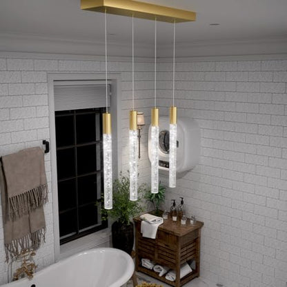 Modern 4-Light Gold Crystal Column Pendant Light Rectangular Crystal Chandelier LED Hanging Light for Dining Room Living Room, Hallway, Bedroom - color: Gold, size: Rectangle 4-Light