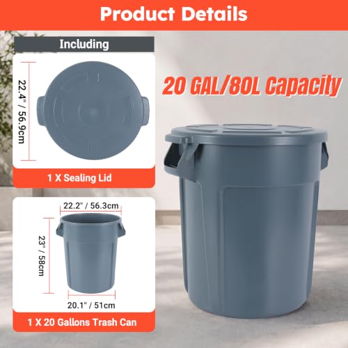20 Gallon Commercial Round Trash Can with Lid - size: 20 Gallons