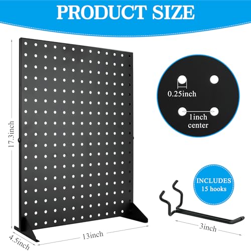 Metal Pegboard Display Stand with 15 Peg Hooks, Tabletop Pegboard Shelf for Craft Shows & Fairs, Retail Stores, Vendors Arts and Crafts Finishing - 17x13 Inch & Black - color: Black