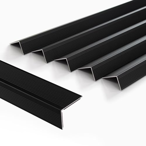 5-Pack 36 Inch Aluminum Peel and Stick Stair Nosing, Matte Black Staircase Step Treads Anti-Slip Stair Edge Protector, Waterproof Self Adhesive Stair Nose Molding Trim for Outdoor & Indoor - color: Matte Black, size: 36 Inch