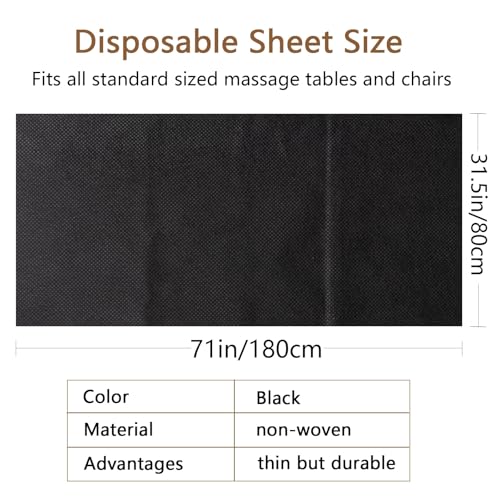 100PCS Disposable Bed Sheets, Black Disposable Massage Table Sheets, Disposable Bed Covers for SPA Lash Wax Tattoo Salon, Non Woven Fabric, 71" x 31" White - color: Black-100pcs