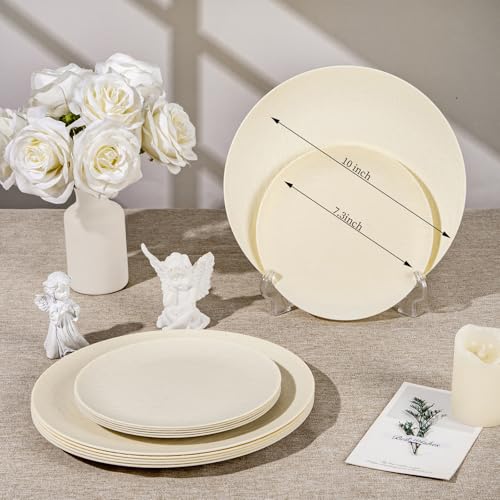 32pcs Ivory Unbreakable Reusable Plastic Plates for Wedding Party - color: Ivory