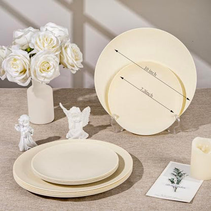 32pcs Ivory Unbreakable Reusable Plastic Plates for Wedding Party - color: Ivory