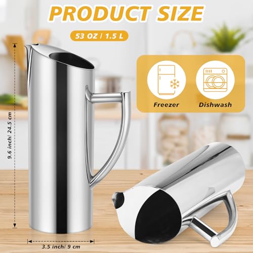 3 Pcs Stainless Steel Pitcher with Ice Guard Beveled Mouth