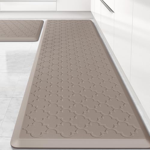 Kitchen Mat 2 PCS Cushioned Anti-Fatigue Floor Mat Standing Mat for Kitchen - color: Khaki, size: 20"x30"+20"x60"